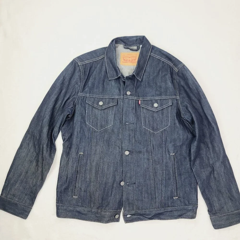 Levi's Men's Solid Dark Blue Spread‎ Collar Denim Relaxed Trucker Jacket Size XL - Picture 2 of 12